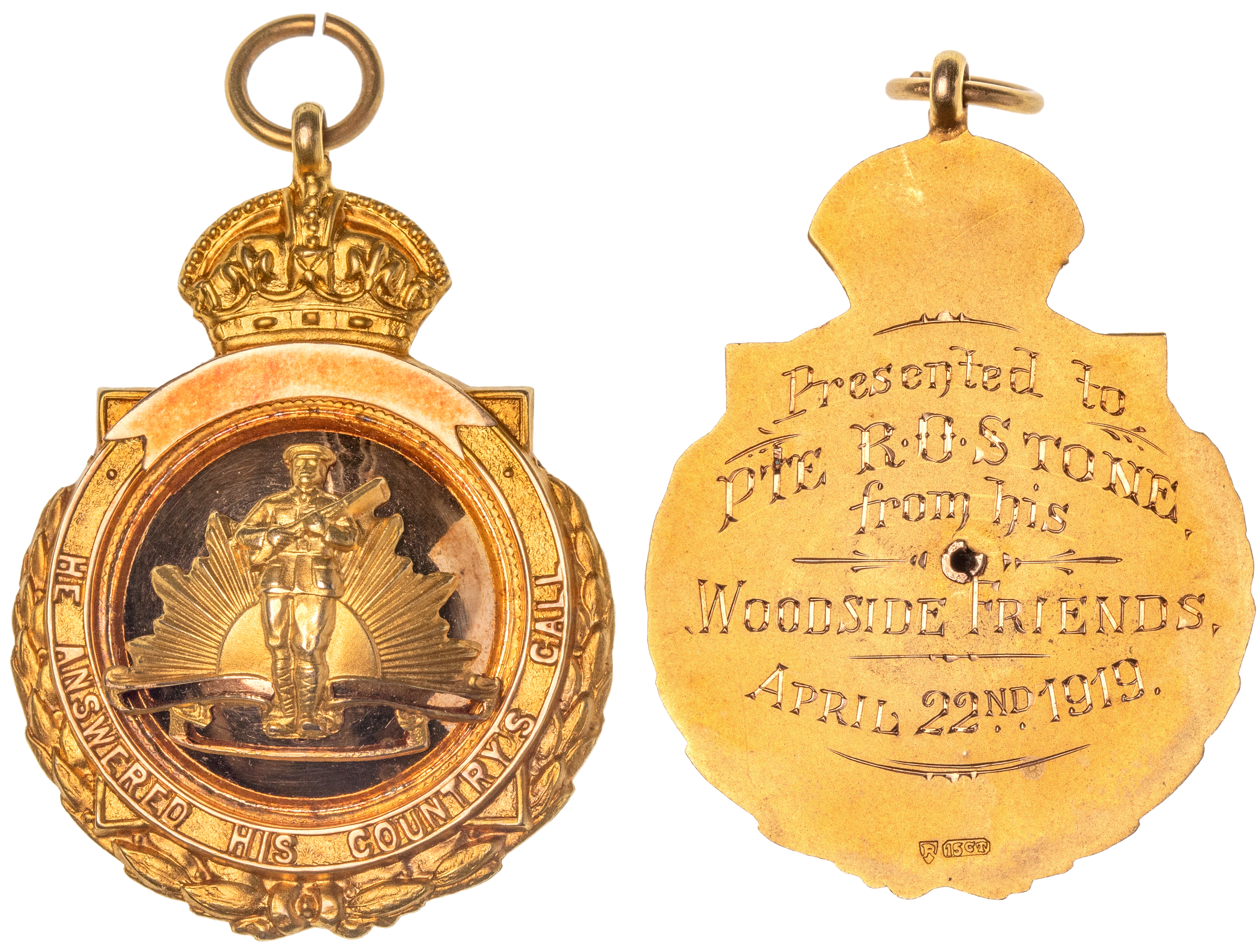 Woodside, NSW, Gold ANZAC Appreciation Medal, 1914 - 1919, VGC