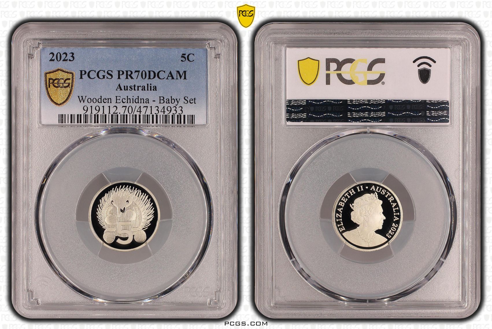 Wooden Echidna - Baby Set, Five Cent, 2023, PCGS PR70DCAM