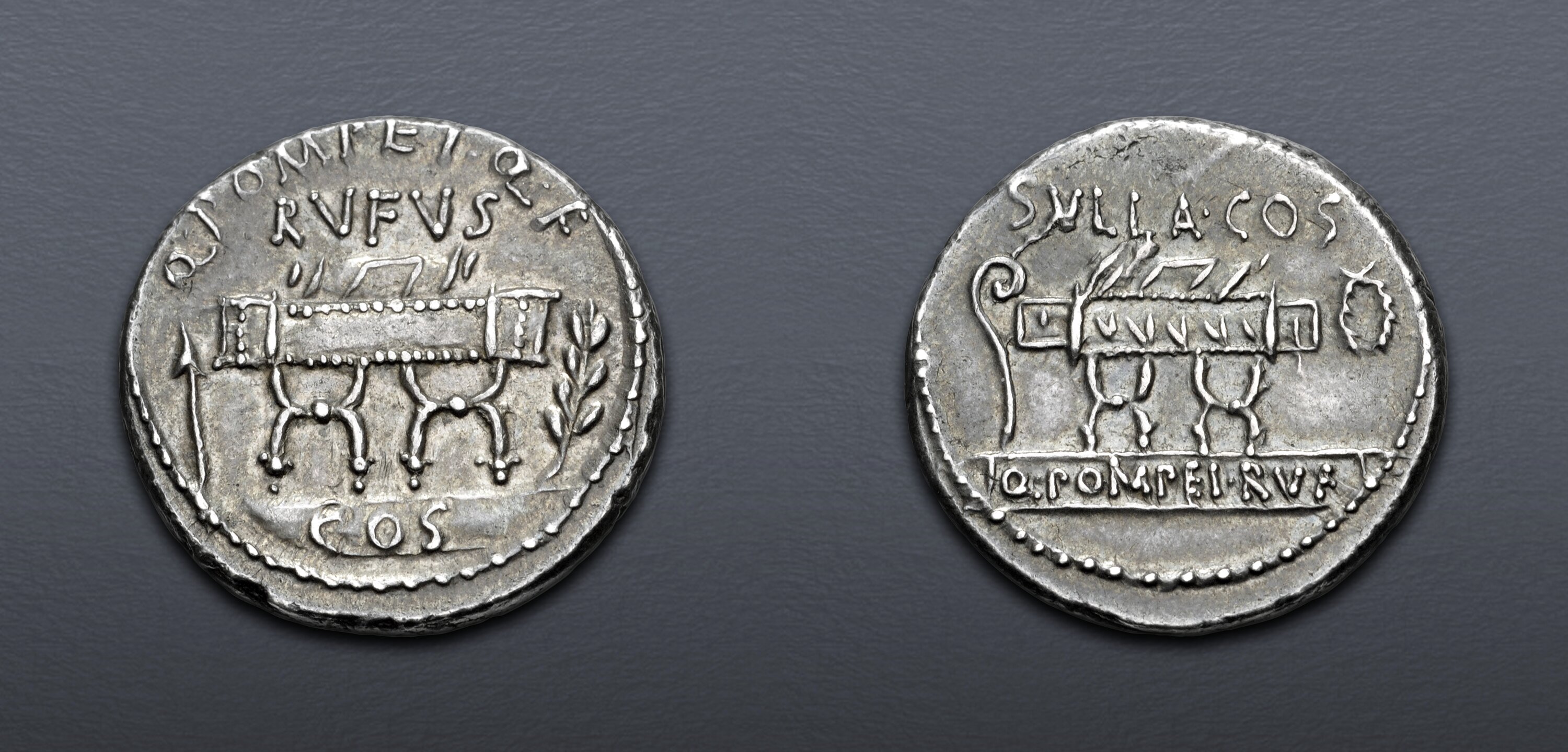 Q. Pompeius Rufus. 54 BC. AR Denarius (17.5mm, 3.53 g, 5h). Rome mint ...