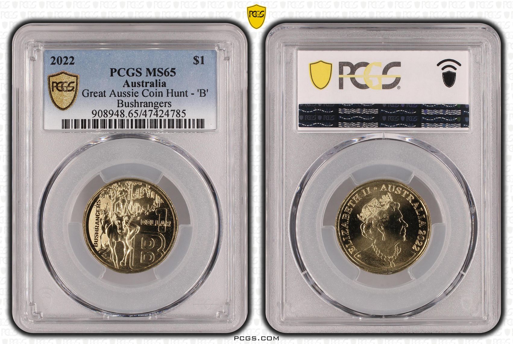 Great Aussie Coin Hunt - 'B', One Dollar, 2022, PCGS MS 65