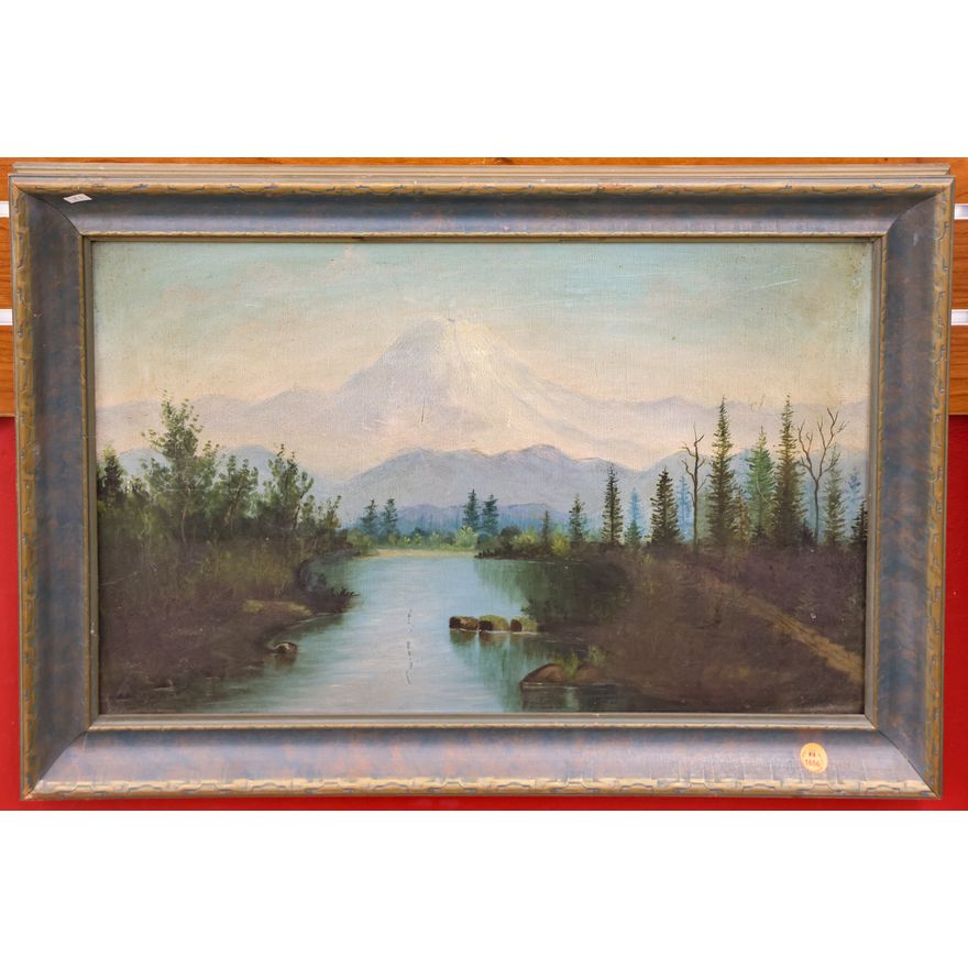 Antique Mount Rainier Oil Painting Framed 18''x26''