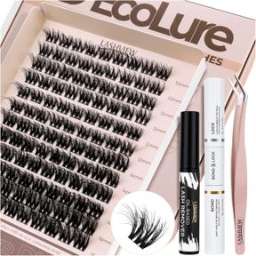 LASHVIEW DIY EYELASH EXTENSION KIT, DIY CLUSTER LASHES, 10-16MM MULTILAYERED CLUSTER EYELASH EXTENSIONS, REUSABLE FLUFFY INDIVIDUA