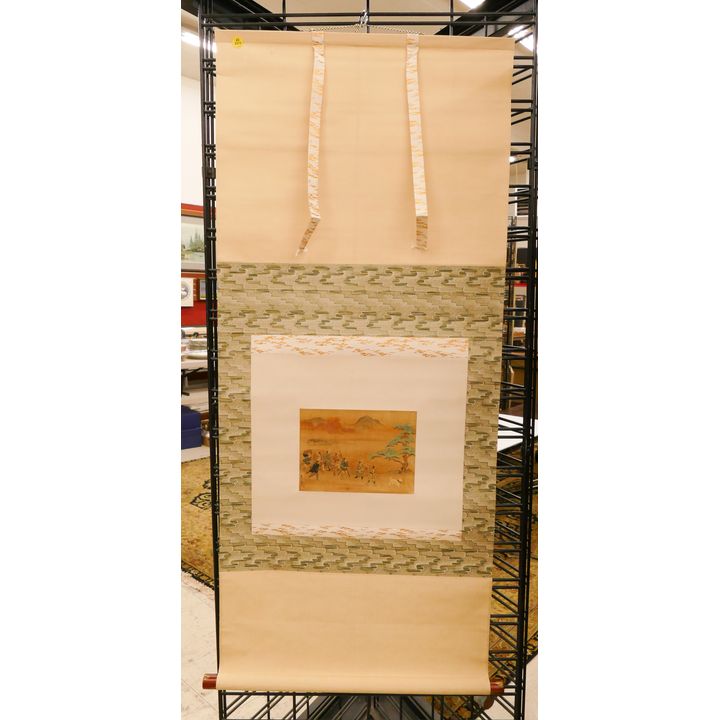 Japanese Meiji Samurai Scroll Painting- 49x21''