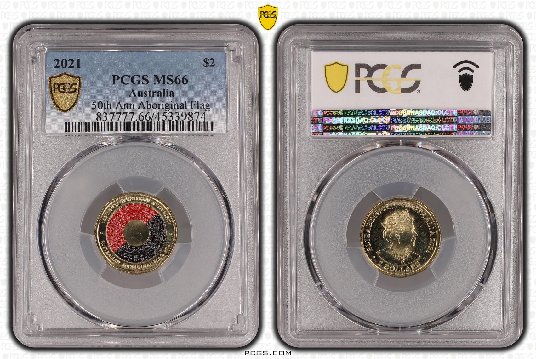 Elizabeth II, 50th Ann Aboriginal Flag, Two Dollar, 2021, PCGS MS66