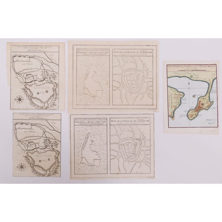 5pc 18th C Chinese City Plans- Du Halde, Bellin