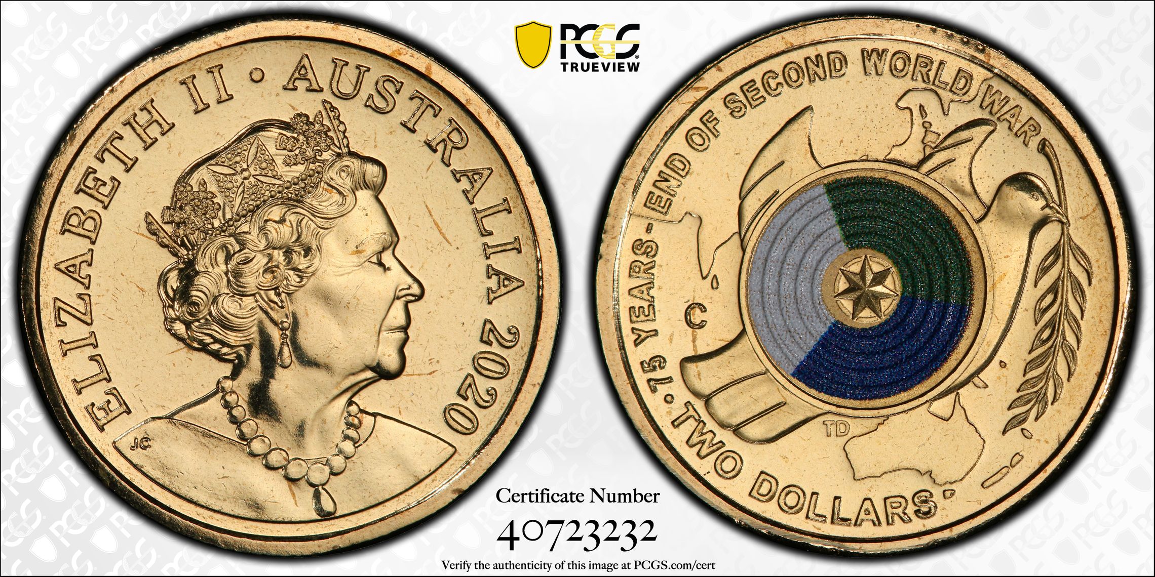 75th Ann End of WWII Colourised, Two Dollar, 2020-C, PCGS MS66