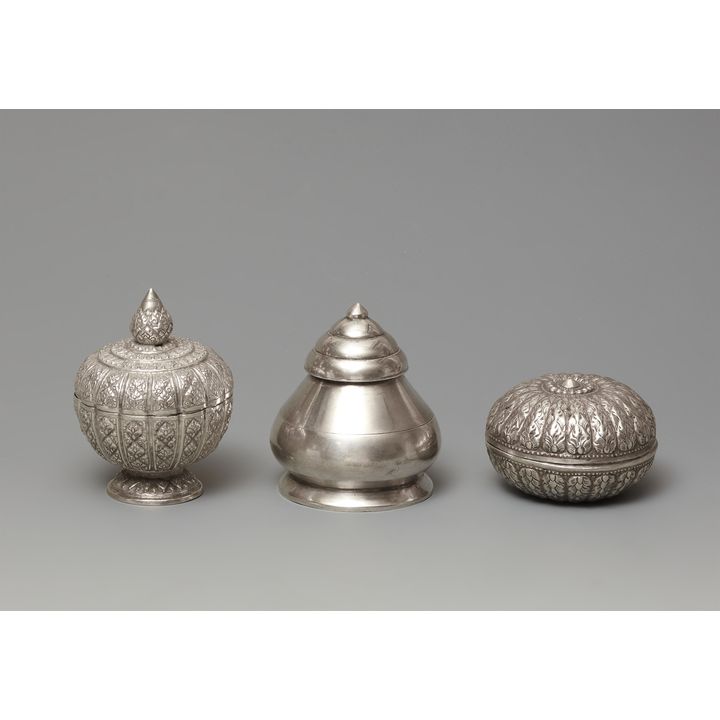 Three Thai silver lidded boxes. 20th century