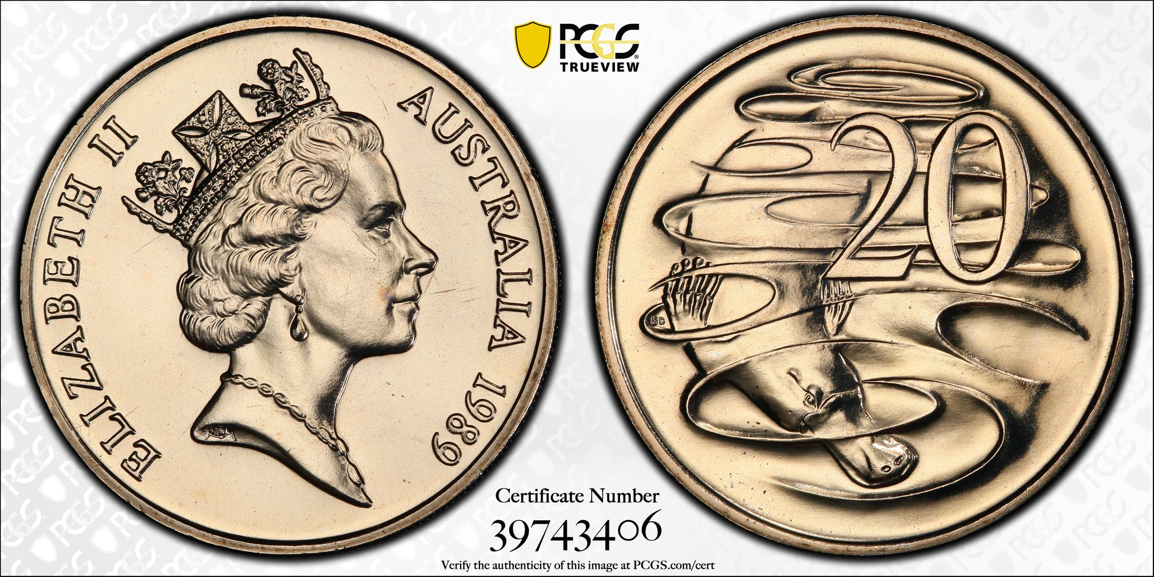 Elizabeth II, Twenty Cent, 1989, PCGS MS67