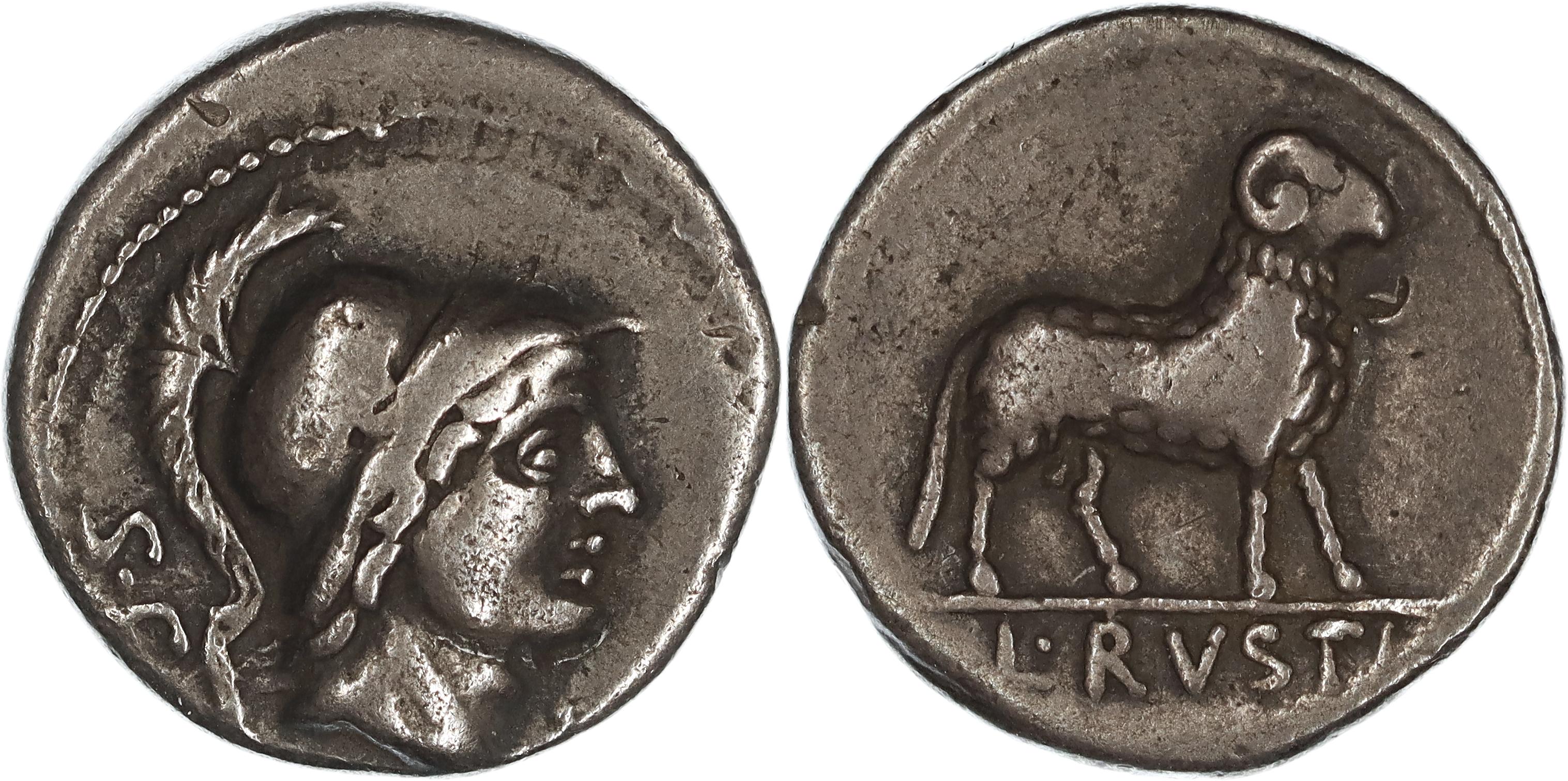 Roman Republic, L. Rustius, Silver Denarius, 76 BC, nVF