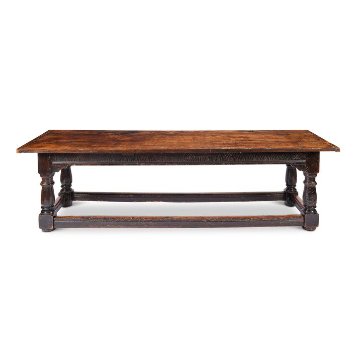 A 19th century oak refrectory dining table in the 17th century style