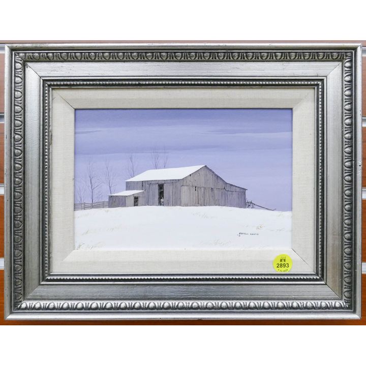 Darell Koons Winter Barn Oil Painting Framed- 10x13''