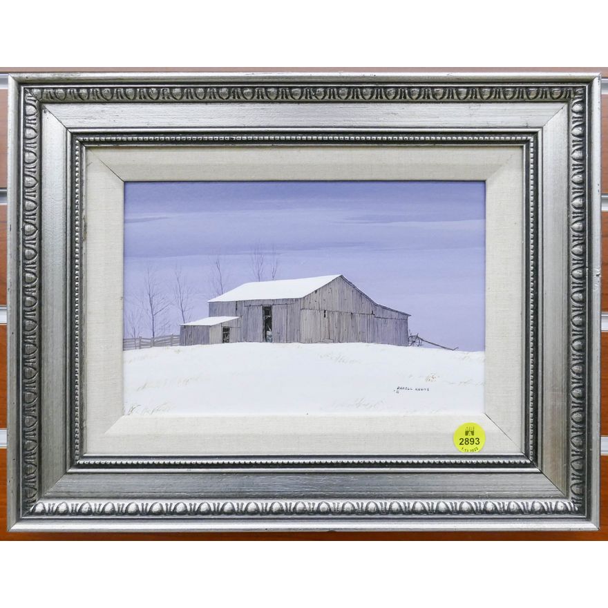 Darell Koons Winter Barn Oil Painting Framed- 10x13''