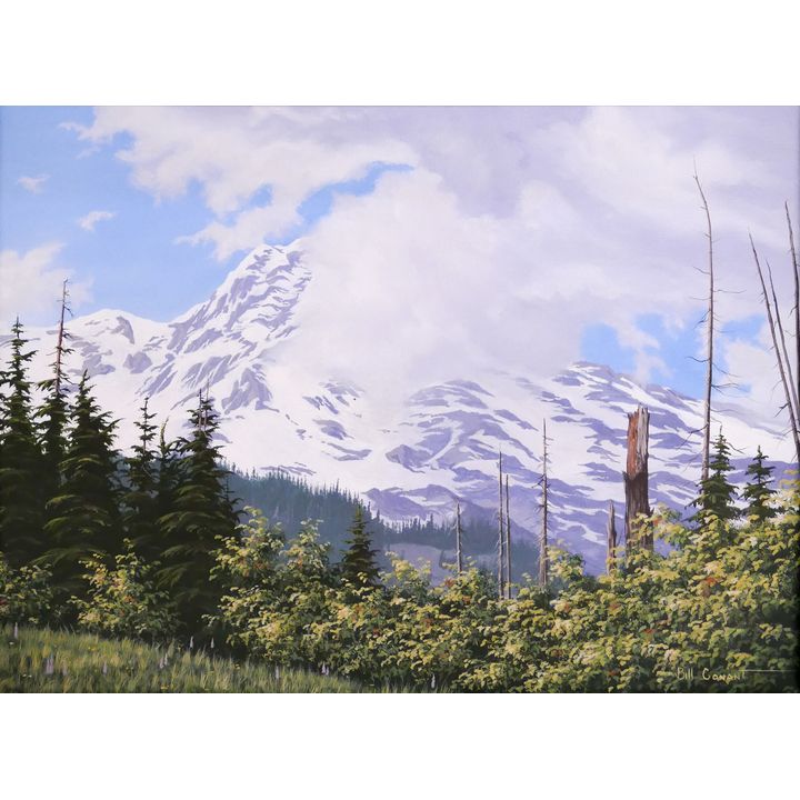Bill Conant (WA) 'Mount Rainier' Oil on Canvas Painting. Framed. Canvas measures 16x20'' with overall framed dimensions of 20x24''.