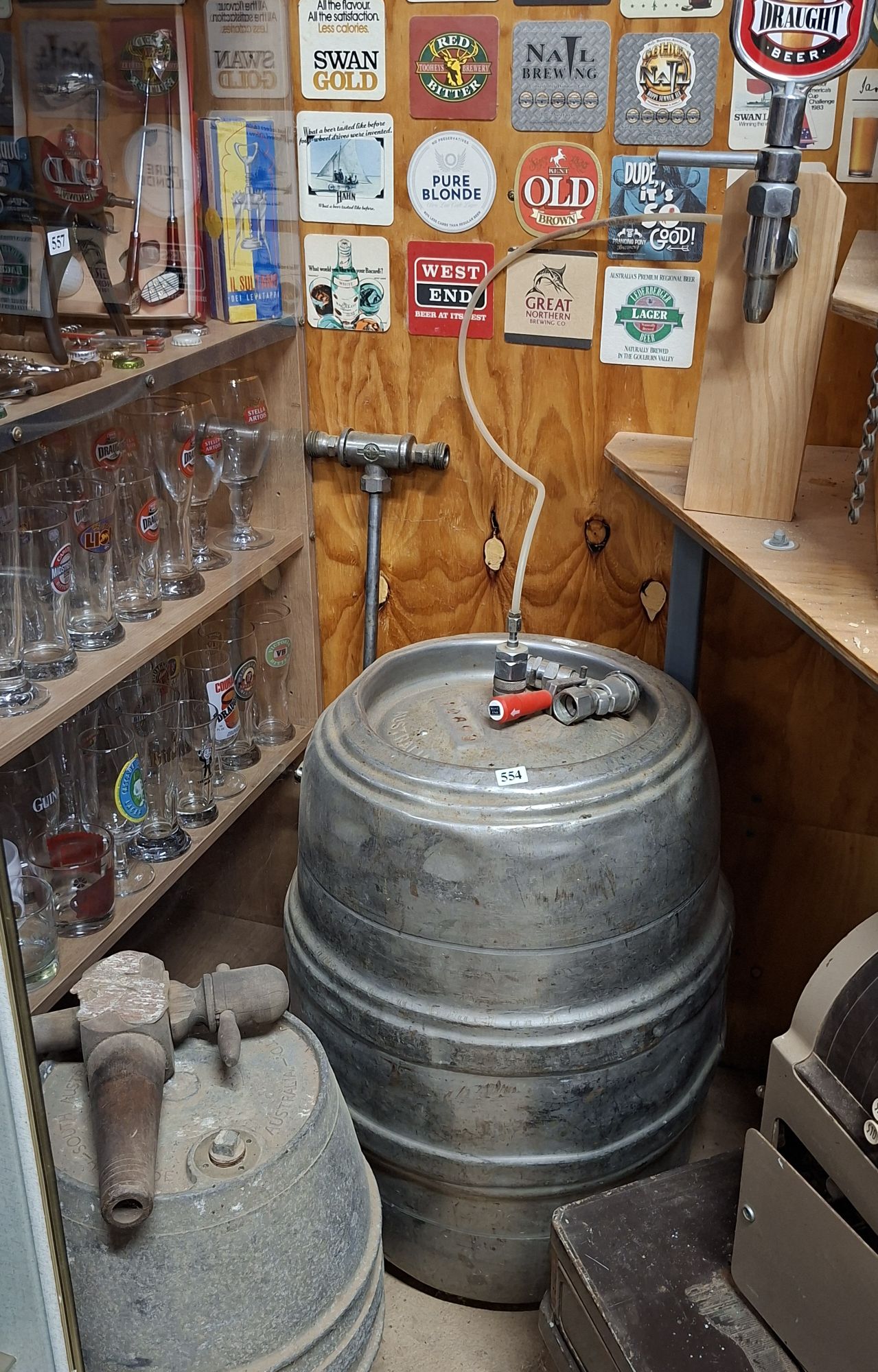 Three Large Kegs And Taps