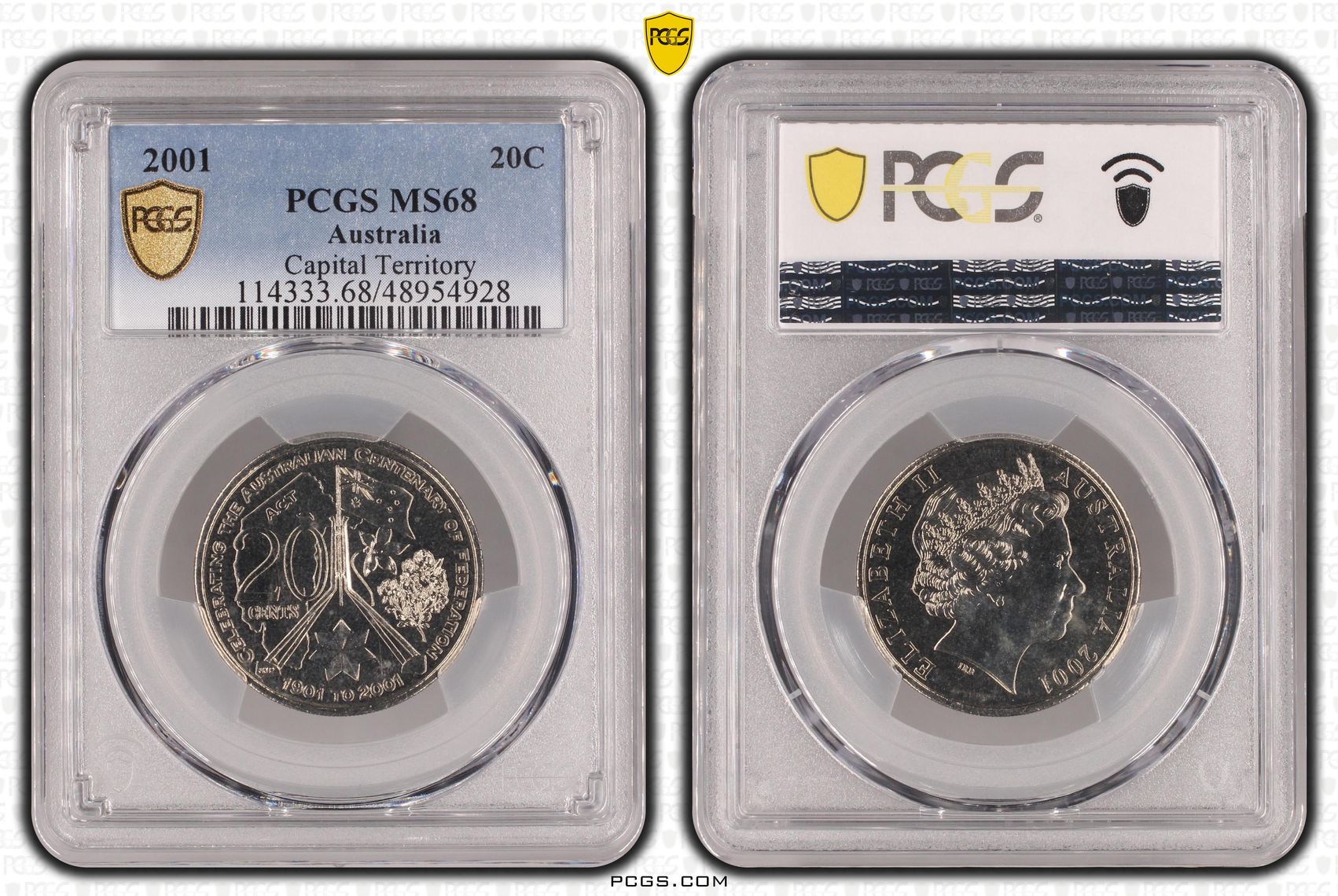 139 · Elizabeth II, Capital Territory  POP 17/0, Twenty Cent, 2001, PCGS MS68