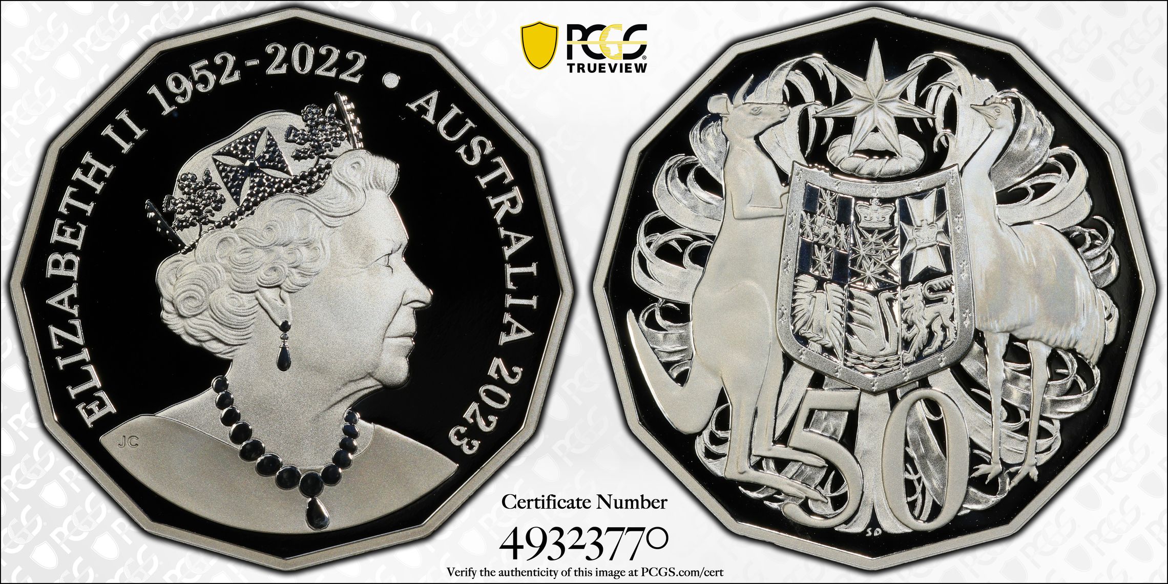 QE II Memorial Ag POP 14/0, Fifty Cent, 2023, PCGS PR70DCAM