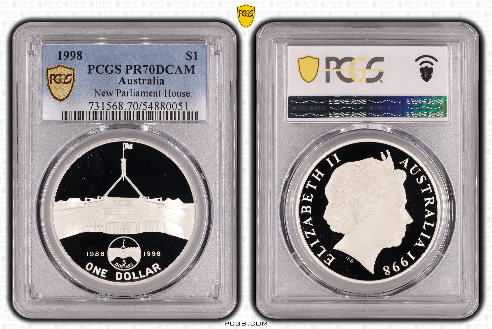 New Parliament House, Silver, POP 18/0, One Dollar, 1998, PCGS PR70DCAM