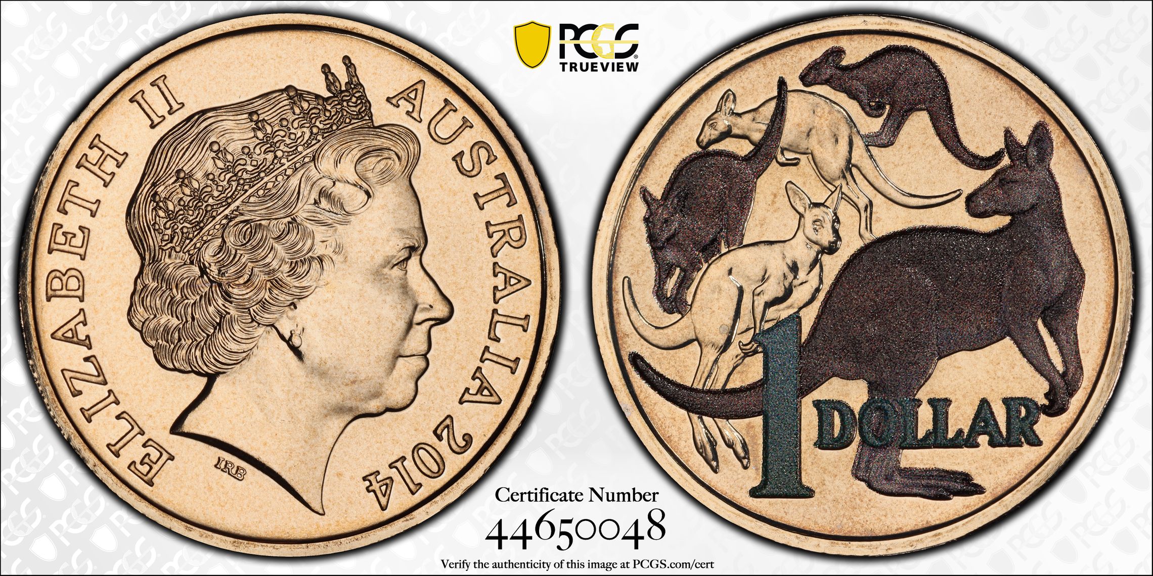 Elizabeth II, Mob of Roos CuNi Colorized, One Dollar, 2014, PCGS MS 68