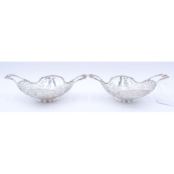 Pair English Sterling Pierced Handled Bowls 7.5'' - 286 Grams