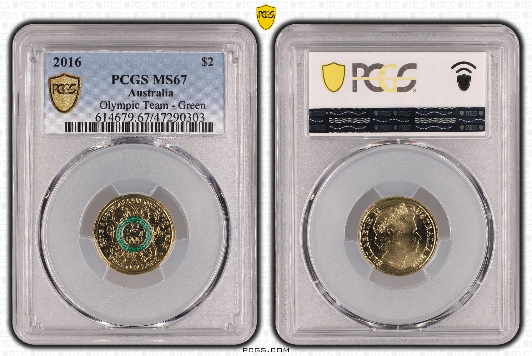 Olympic Team - Green Colorized, Two Dollar, 2016, PCGS MS67