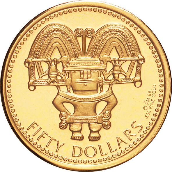 英領ヴァージン諸島-British Virgin. 1988. Gold. 50ﾄﾞﾙ(Dollars). 古代 