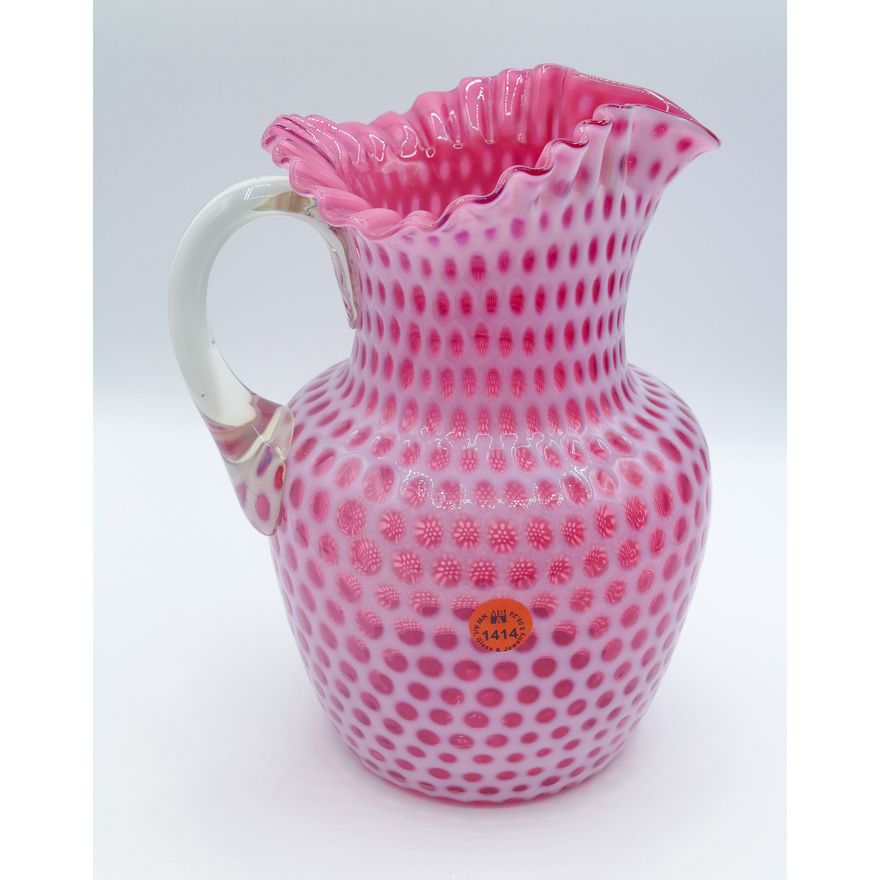 Rare Fenton Tiny Coin Dot Ruffled Pink Pitcher 9''