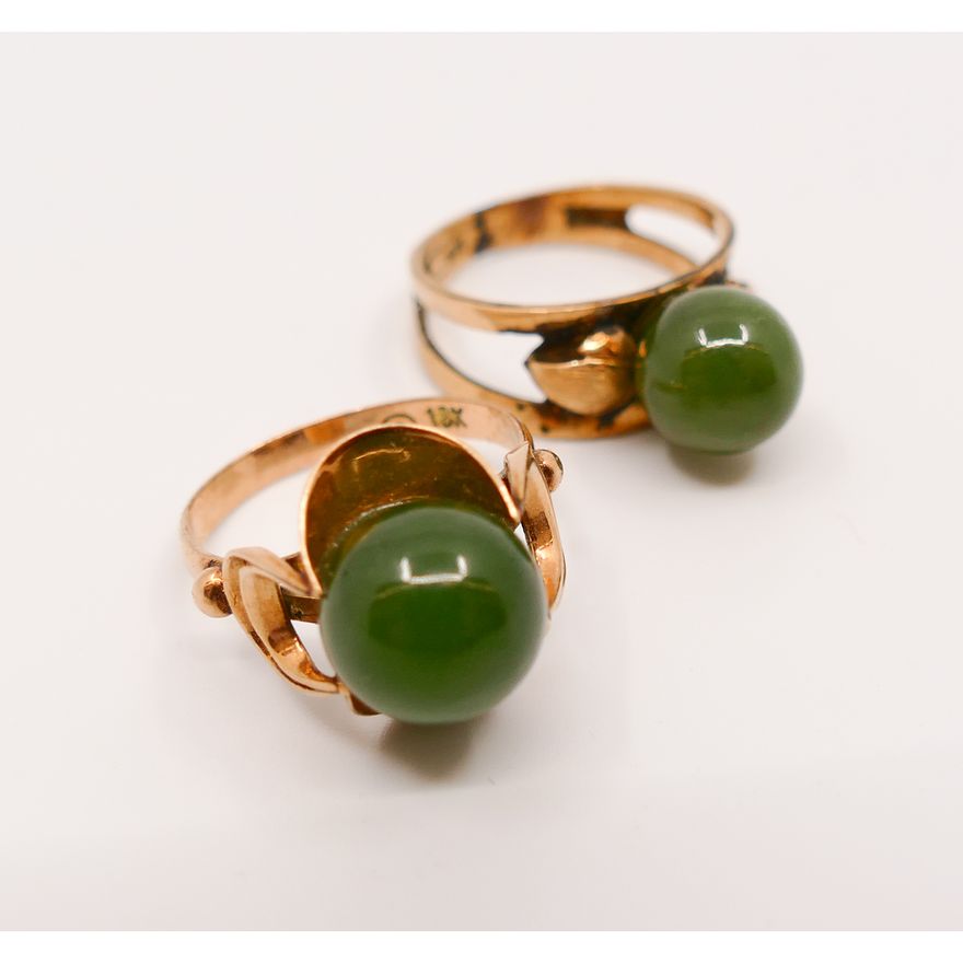 2pc 14K Jade Ball Rings- Size 6.5- 7.2g TW