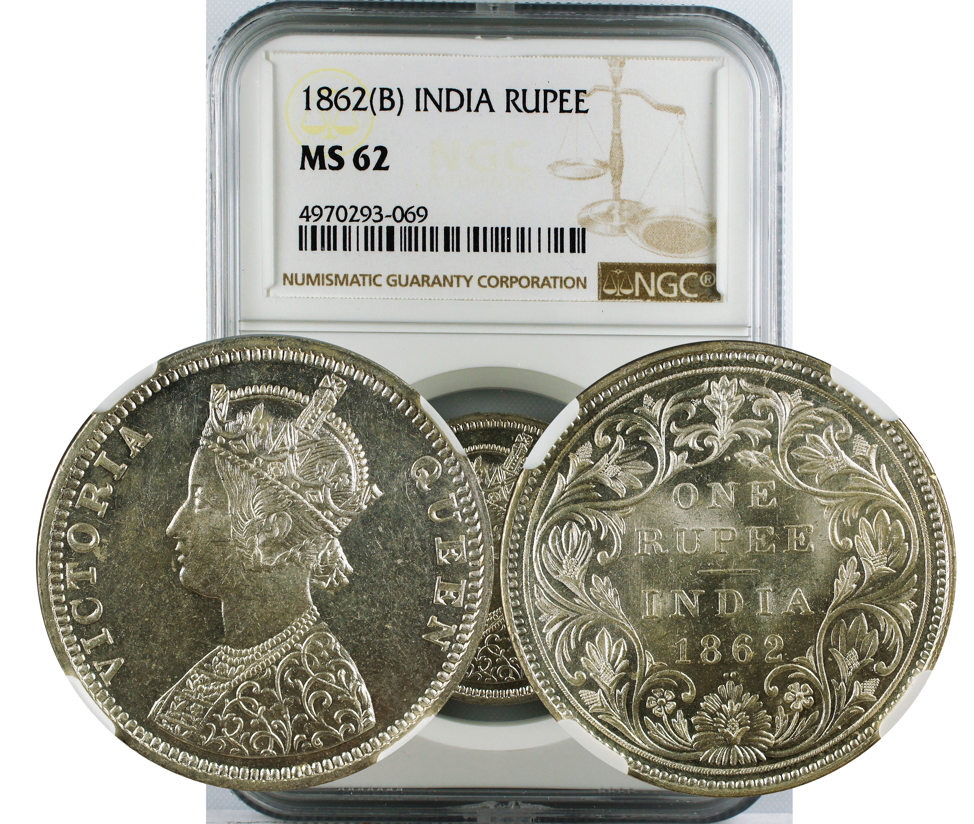 1862 B INDIA RUPEE MS62
