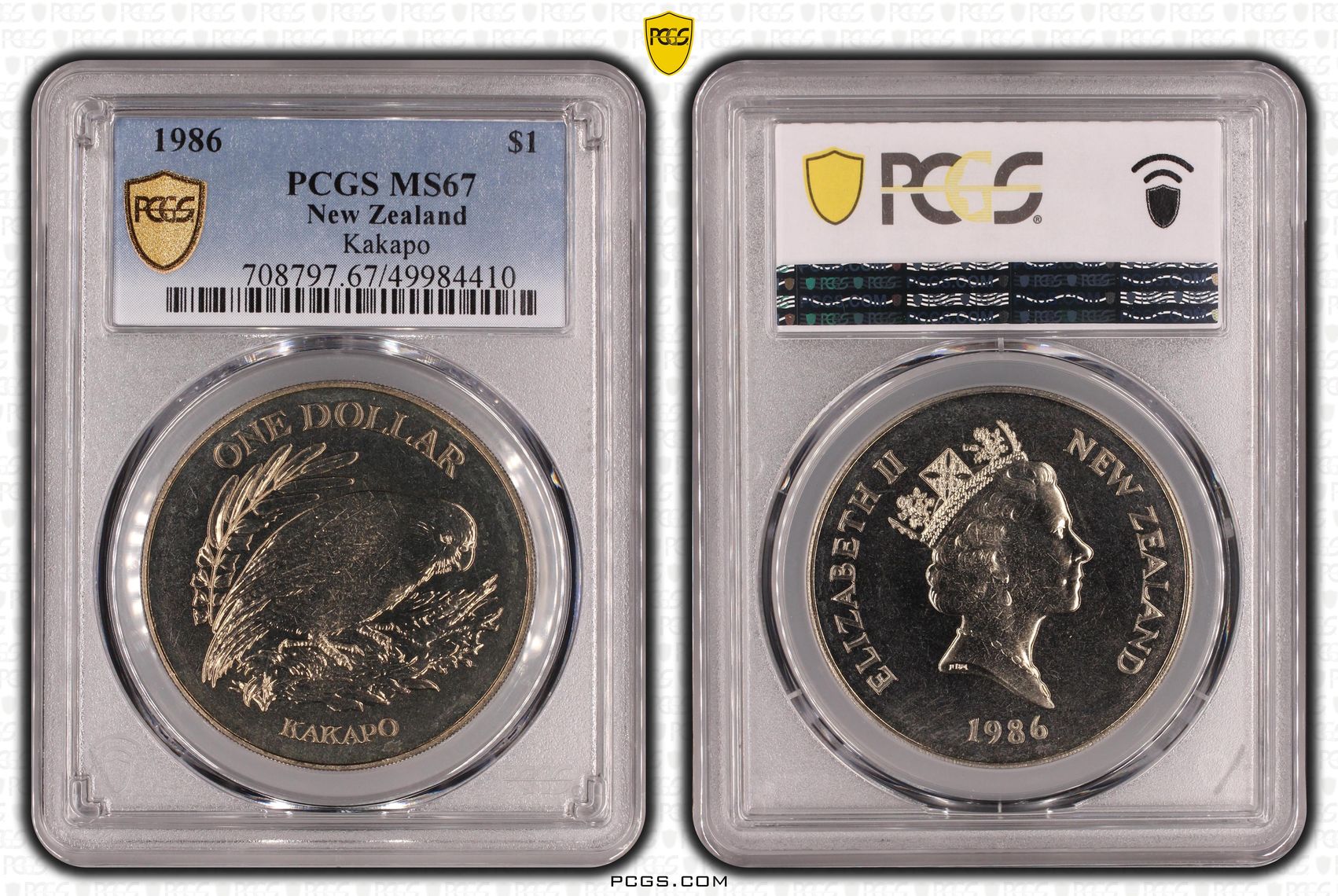 New Zealand, Kakapo POP 3/0, One Dollar, 1986, PCGS MS67