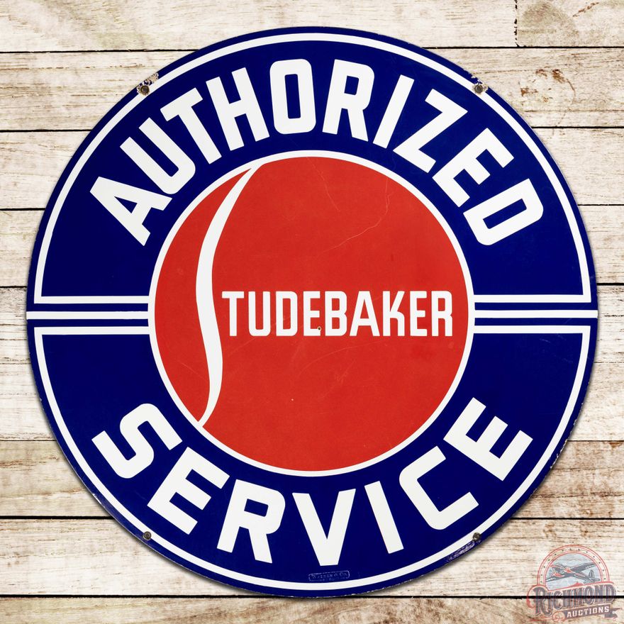 Studebaker Authorized Service 42" Double Sided Porcelain Sign