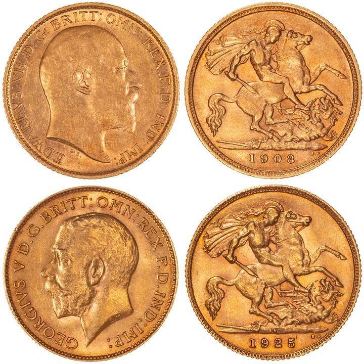 Edward VII - George V, Half Sovereign, 1908-S & 1925-SA, F - VF
