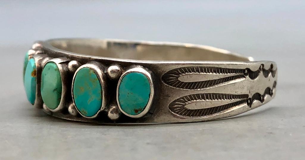 11 Stone Natural Turquoise And Sterling Silver Bracelet | Western