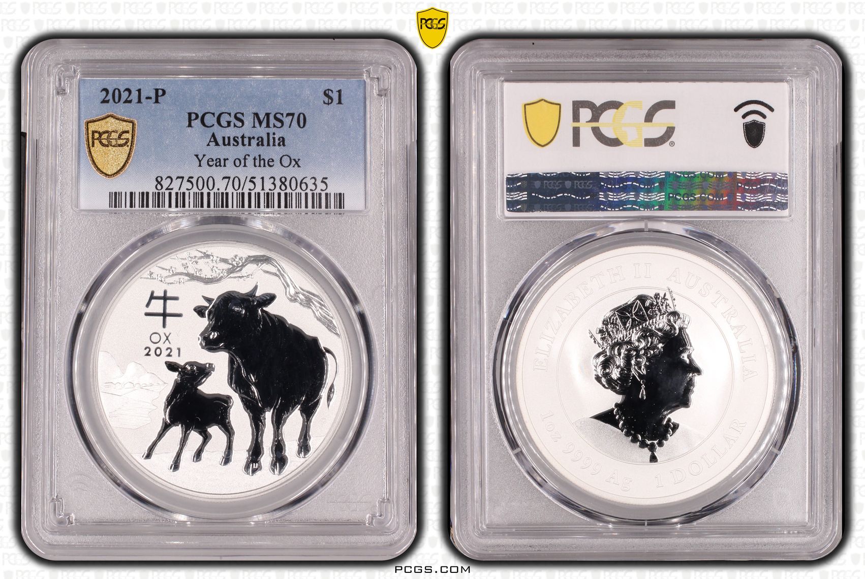 Year of the Ox Ag, POP 6/0, One Dollar, 2021-P, PCGS MS70
