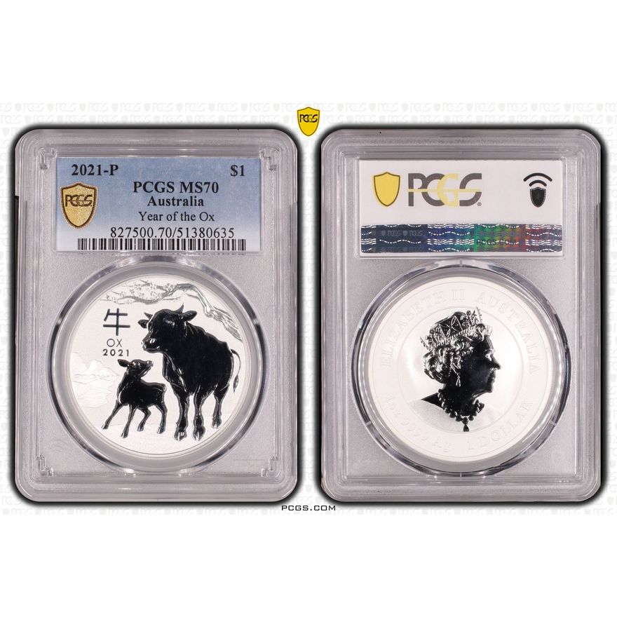 Year of the Ox Ag, POP 6/0, One Dollar, 2021-P, PCGS MS70