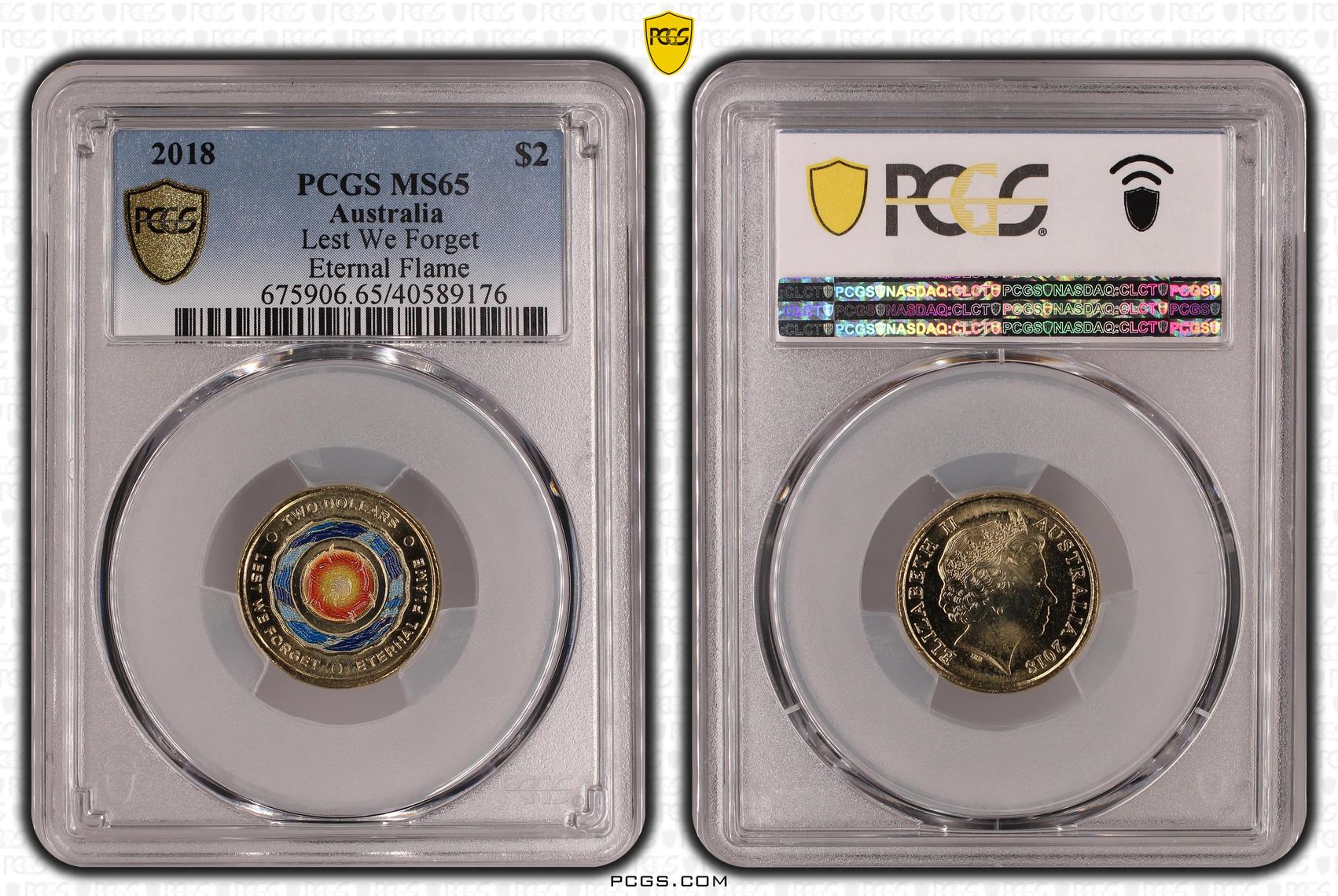 2018 Australia Two Dollar, $2 Lest We Forget - Eternal Flame PCGS - MS65 -176