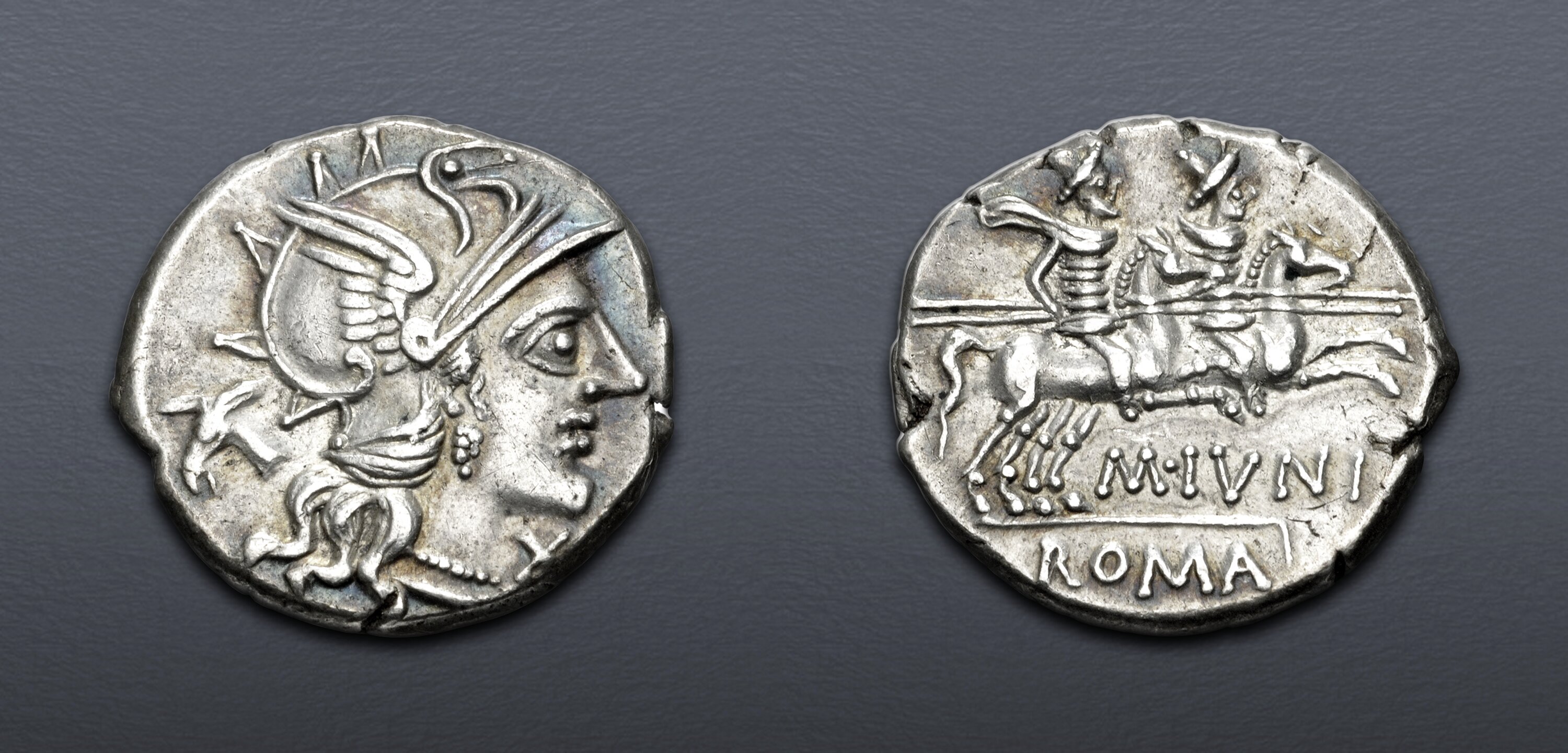 M. Junius Silanus. 145 BC. AR Denarius (18mm, 3.97 g, 12h). Rome mint ...