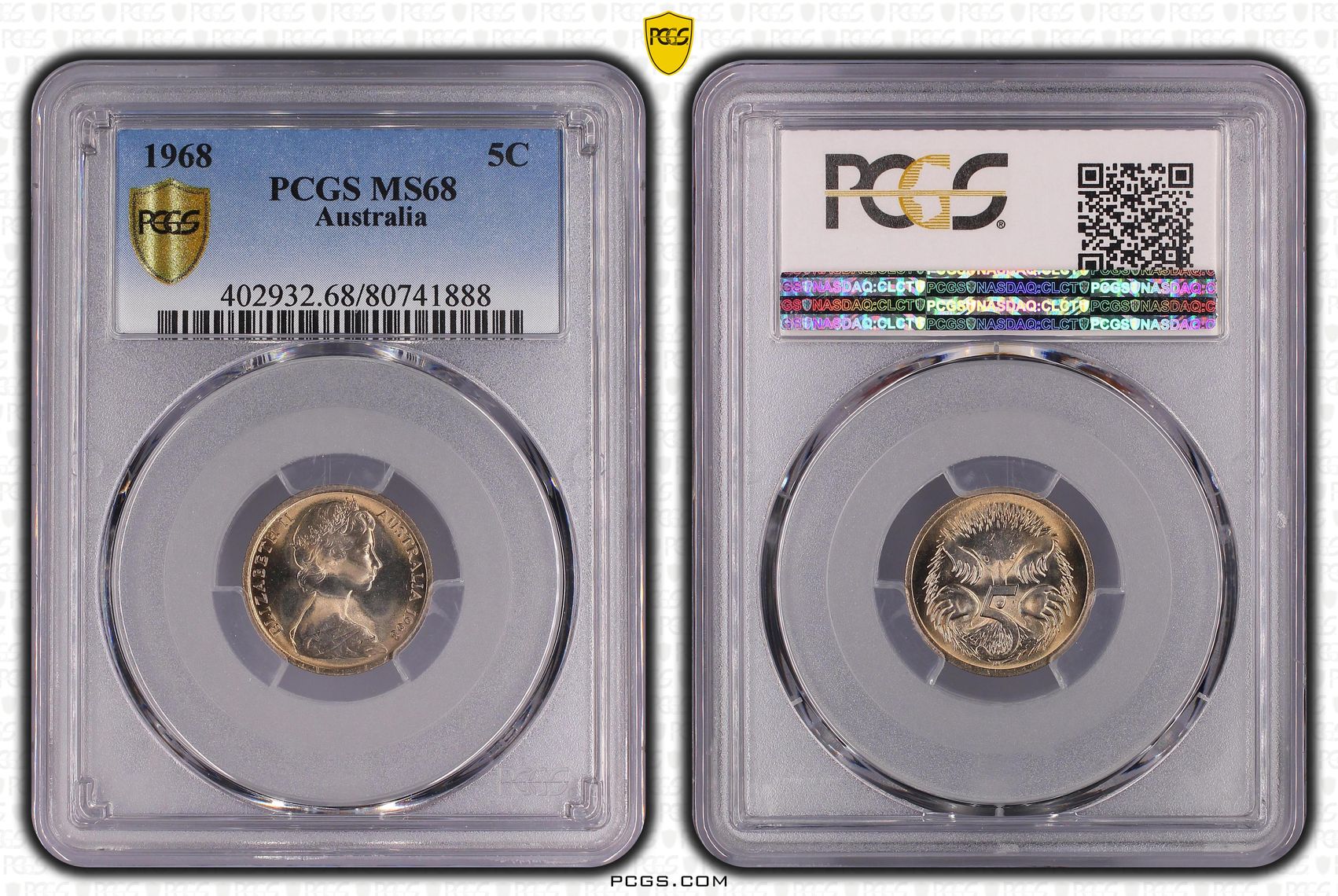 1968 Australia Five Cent, 5c PCGS - MS68 -888
