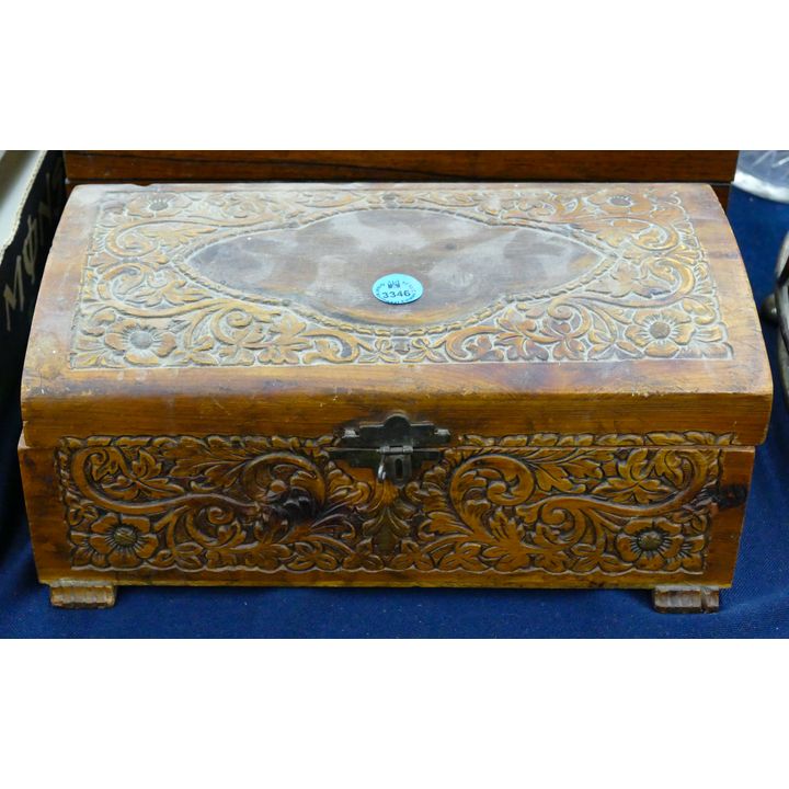 Old Wood Jewelry Box with Matchbooks 11''