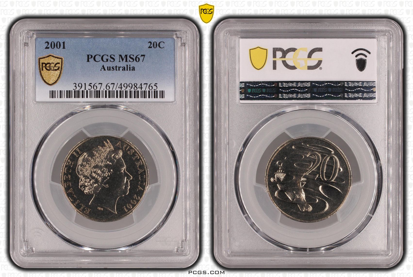 Twenty Cent, 2001, PCGS MS67