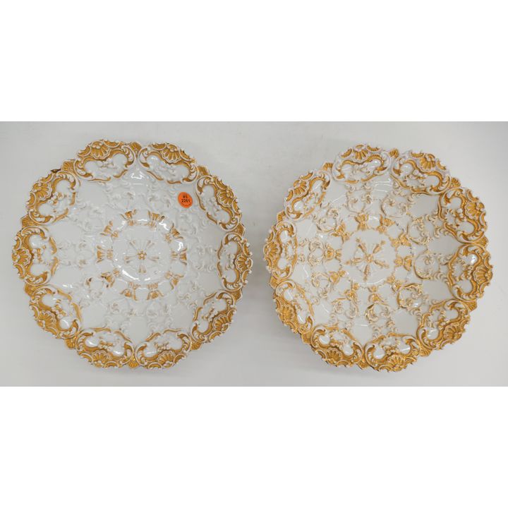 Pair Antique Meissen Gilt Porcelain Cabinet Plates 10''