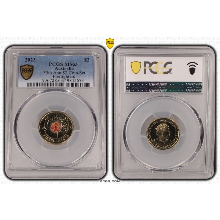 Elizabeth II, 35th Ann $2 Coin Set Colorized - Firefighters , Two Dollar, 2023, PCGS MS63