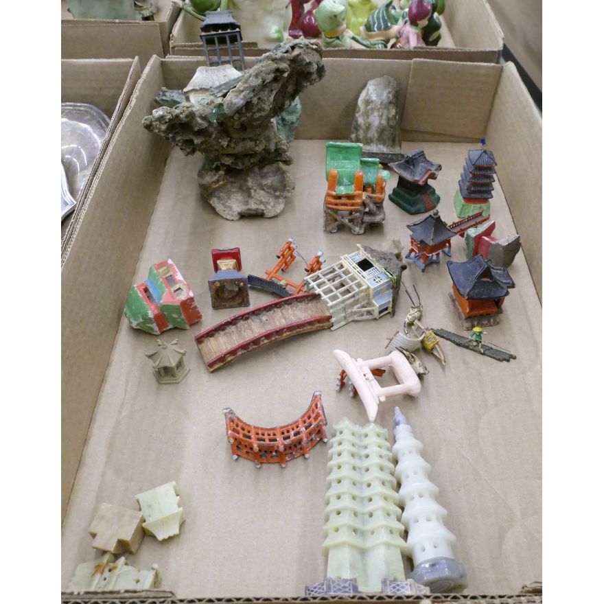 Box Japanese Metal Miniature Pagodas etc.