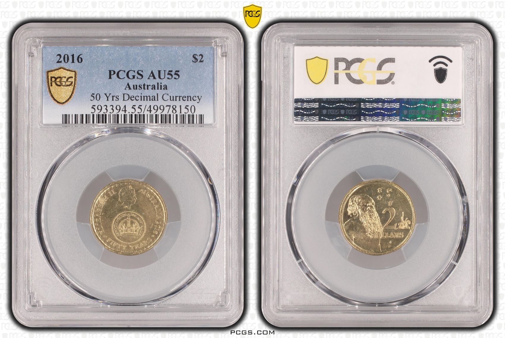 50 Yrs Decimal Currency , Two Dollar, 2016, PCGS AU55