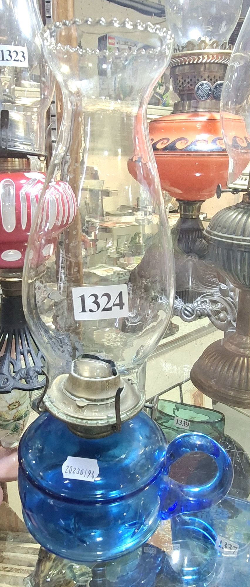 1324 · VINTAGE COBALT BLUE GLASS FINGER OIL LAMP