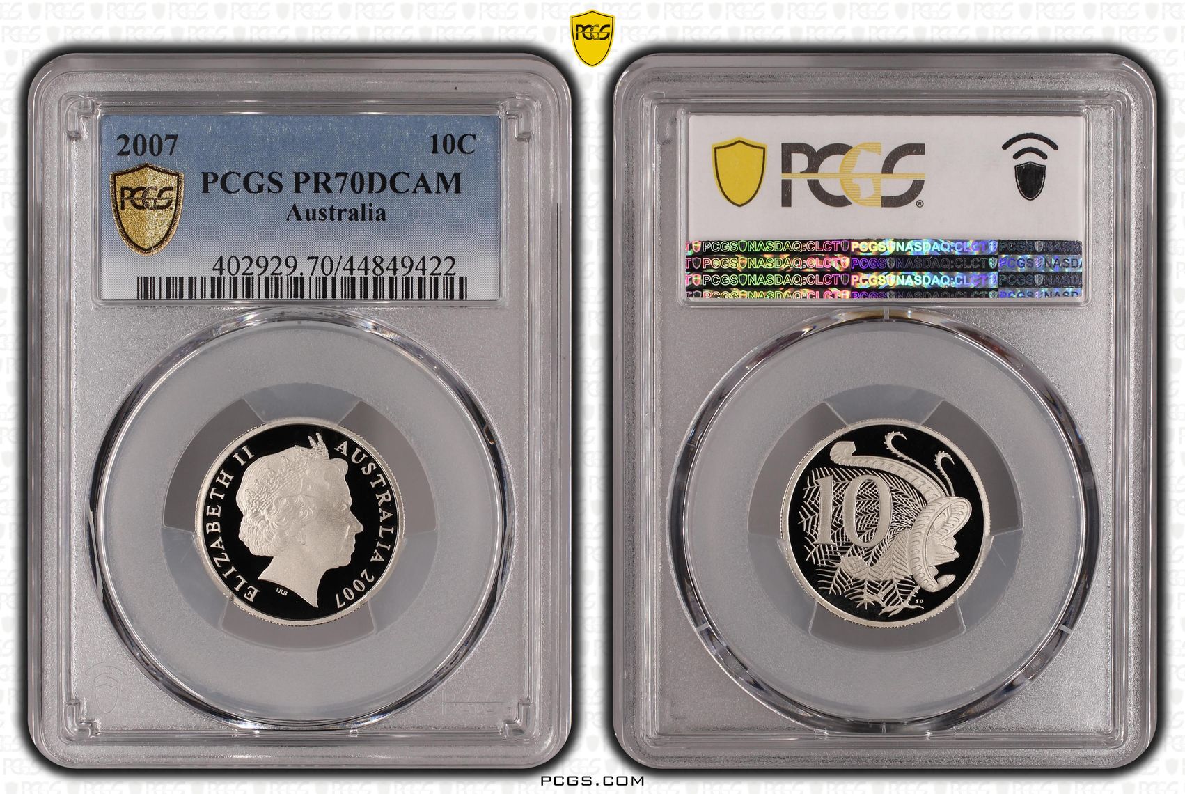 Elizabeth II, Ten Cent, 2007, PCGS PR70DCAM