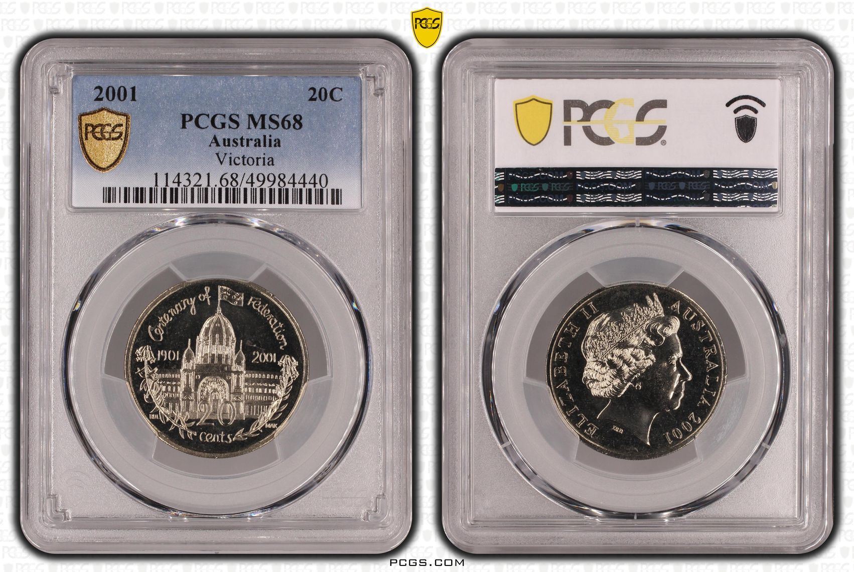 54 · Victoria, Twenty Cent, 2001, PCGS MS68