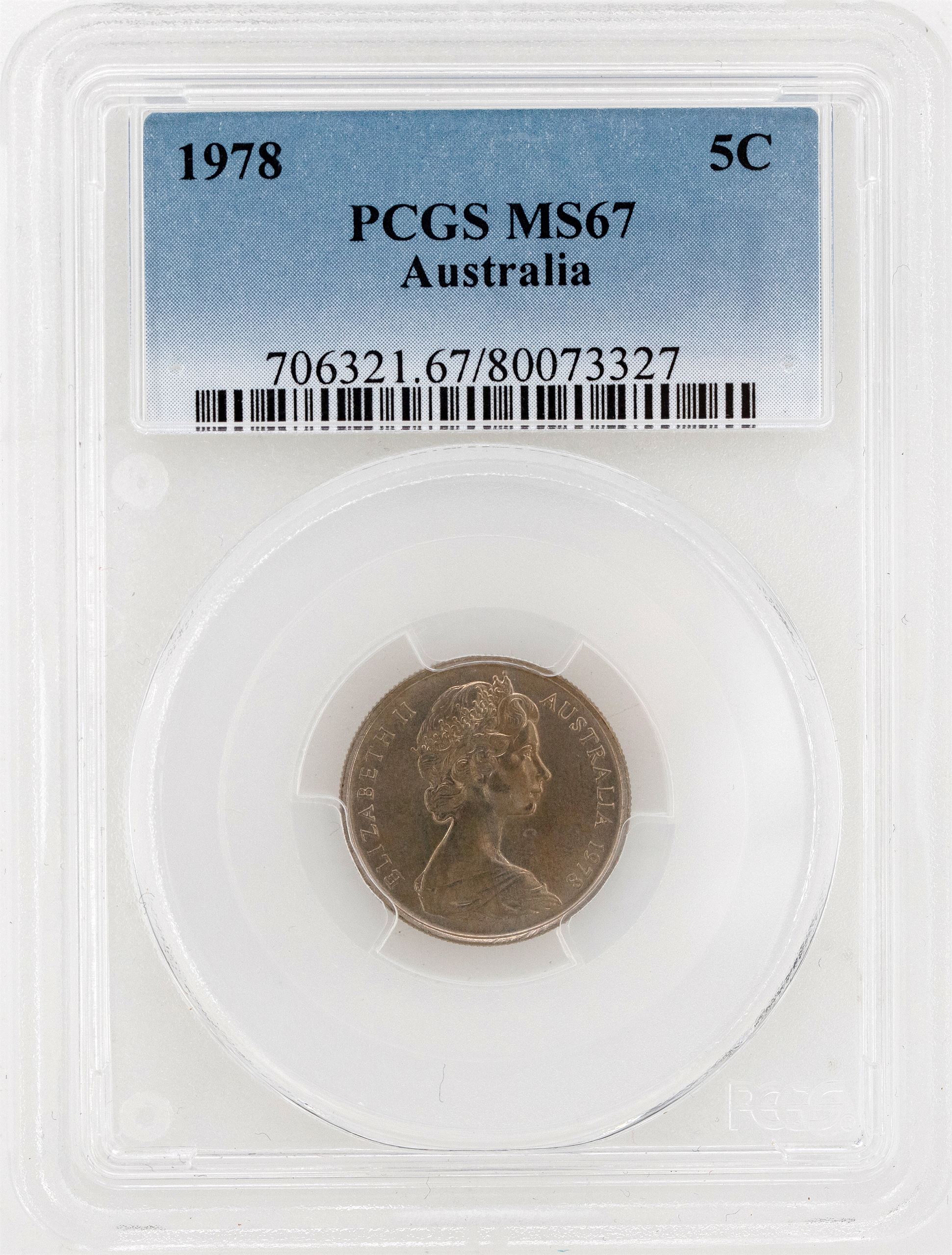 1978 Australia Five Cent, 5c PCGS - MS67 -327