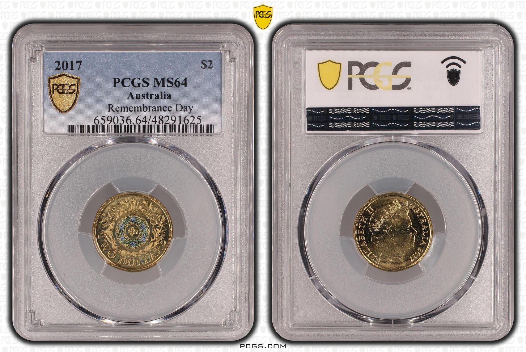 Remembrance Day Colourised, Two Dollar, 2017, PCGS MS64