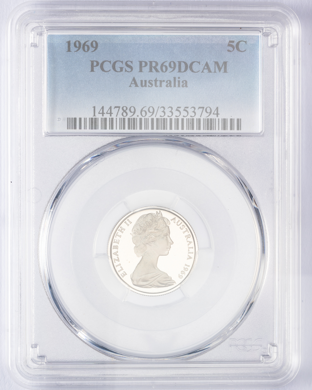 Elizabeth II, Five Cent, 1969, PCGS PR69DCAM