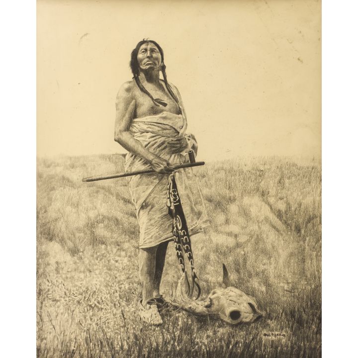 Hans Luetcke ''Ogalala Sioux Medicine Man'' Charcoal